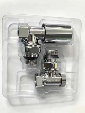 F411 Angle Self-Sealing TRV Set, Chrome Plated from Taize radiator parts factory