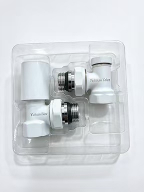 F413 Angle Self-Sealing TRV Set, White from Taize radiator parts factory